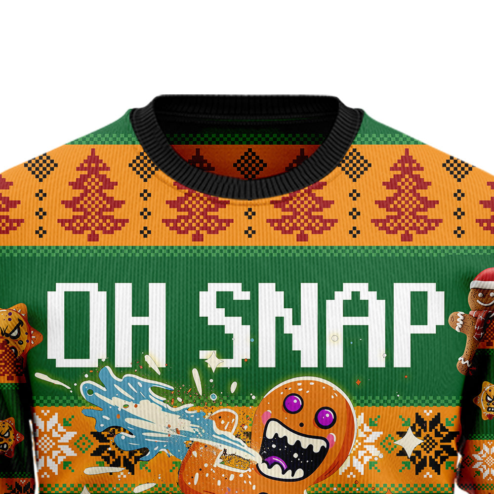 Funny Oh Snap Gingerbread Man Ugly Christmas Sweater, 3D Broken Cookie Holiday Sweatshirt, Humor Xmas Jumper