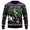 3D Santa Riding Motorcycle Ugly Christmas Sweater, Funny Biker Gag Gift Pullover, Chopper Holiday Apparel